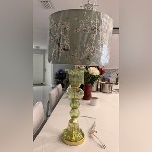 Laura Ashley Olive Glass Lamp with Blossom Shade